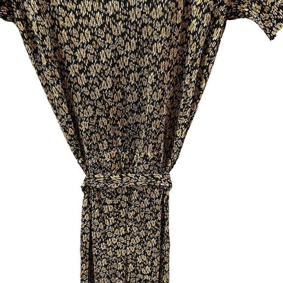 ZARA Black & Marigold Yellow Tan Floral Printed Crinkle Wide Leg Belted Jumpsuit - Picture 11 of 11